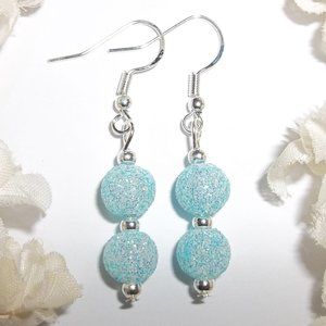 Turquoise Blue Glittery Sparkle Earrings Silver Jewelry Gift Idea for Her 6728